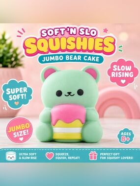 ORB Soft'n Slo Jumbo Bear Squishy Toy - Green & Pink